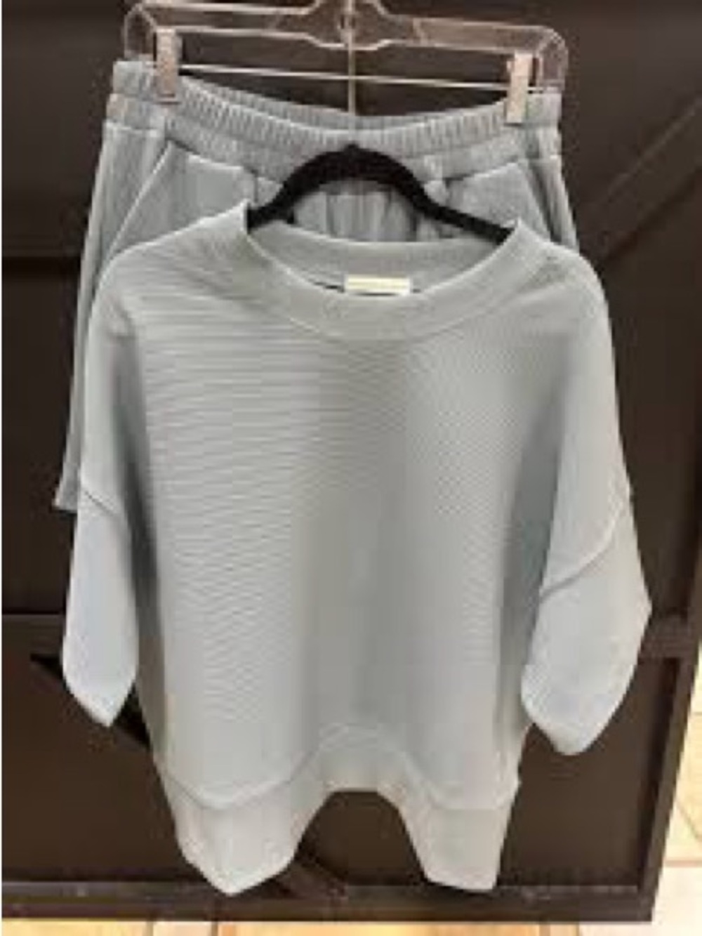 Zenana Light Gray Blue Slate Ribbed Short-Sleeve Top and Short Set